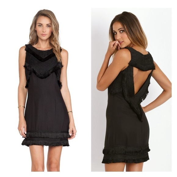MARA HOFFMAN dress mini black size 0 fringe open back sleeveless boho tassel - Picture 1 of 14